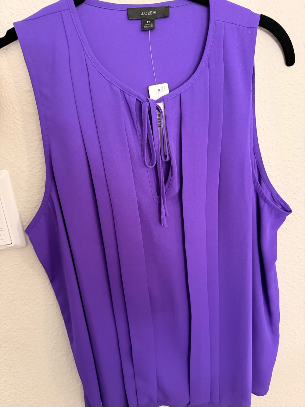J. Crew Vibrant Purple Pleated Tie-Neck Sleeveless Camisole